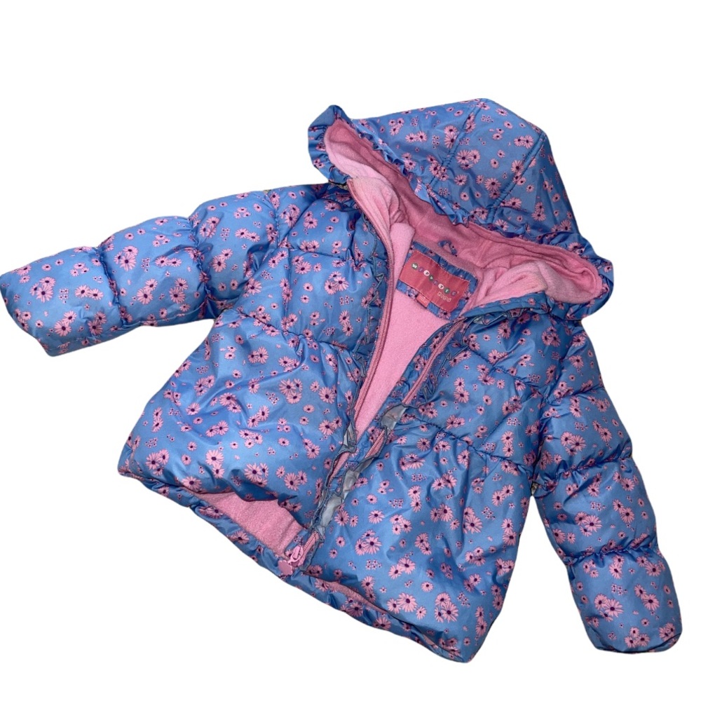 COPY - little kids pink and blue sunflower puffer jacket